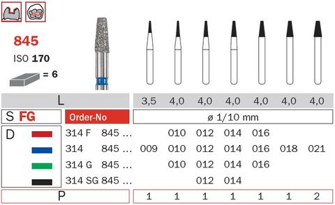 Diaswiss FG Flat End Taper 845 Diamond