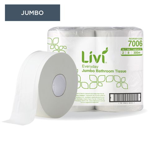 Livi EVERYDAY 2PLY JUMBO 300M x8 ROLLS #7006