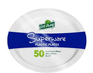 Plates white plastic oval 225mm (L) 170mm (W)