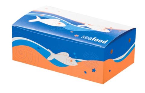 Boxes Fish&Chips hinged recyclable blue/white cardboard rectangle 250mm (L) 150mm (W) 90mm (H)