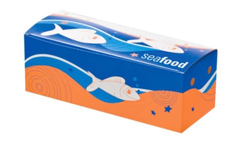 Boxes Fish&Chips hinged recyclable blue/white cardboard rectangle 245mm (L) 95mm (W) 85mm (H)