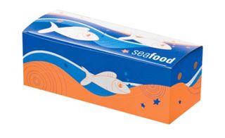 Boxes Fish&Chips hinged recyclable blue/white cardboard rectangle 245mm (L) 95mm (W) 85mm (H)