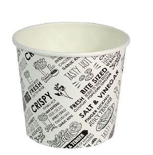 Containers Hot Chip cup hinged lid recyclable paper round 237ml 75mm (D) 80mm (H)