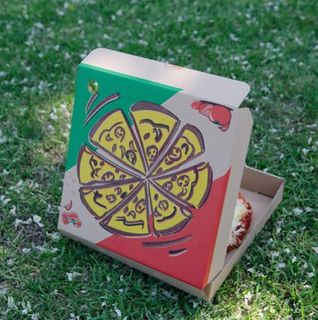 Boxes Pizza "Gourmet Print" hinged recyclable brown cardboard square 9"