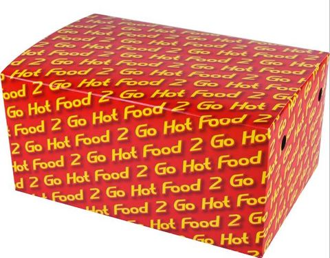 Boxes "Hot Food 2 Go" hinged recyclable cardboard rectangle 210mm (L) 140mm (W) 102mm (H)