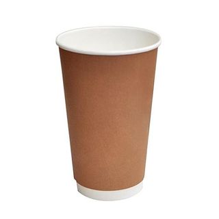 Coffee Cups smooth double wall compostable brown paper 16oz 90mm (D)