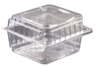 Containers Clam burger hinged lid recyclable clear PET 100mm (L) 90mm (W) 65mm (H)
