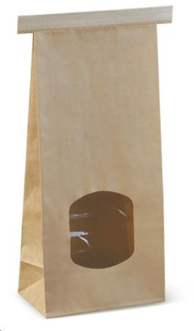 Tin Tie window brown paper/BOPP/polypropylene 246mm (L) 115mm (W) +72mm (G)