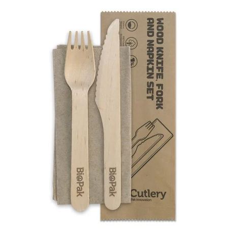 Cutlery Pouches Napkin/knife/fork compostable natural wooden