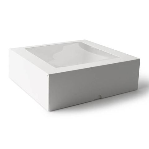 Cake Box Window polylined white milkboard square 230mm (L) 230mm (W) 75mm (H)