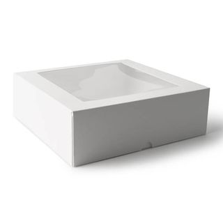 Cake Box Window polylined white milkboard square 230mm (L) 230mm (W) 75mm (H)