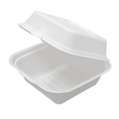 Containers Clam burger hinged lid biodegradable natural fibre square 135mm (L) 135mm (W) 78mm (H)