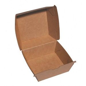 Containers Clam burger hinged lid recyclable brown fluted board 105mm (L) 105mm (W) 85mm (H)