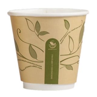 Coffee Cups smooth double wall compostable brown/green leaf paper 8oz 90mm (D)