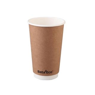 Coffee Cups smooth double wall recyclable brown paper 16oz 90mm (D)