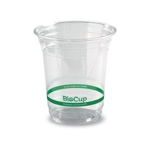 Water/Juice Cups biodegradable clear/green stripe PLA 420ml