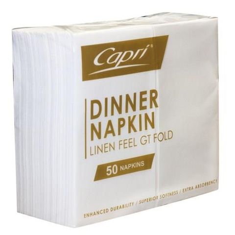 Napkins Dinner white linen feel GT fold ctn 250 slv 50