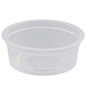 Containers Microwave unhinged lid recyclable clear polypropylene round 70ml