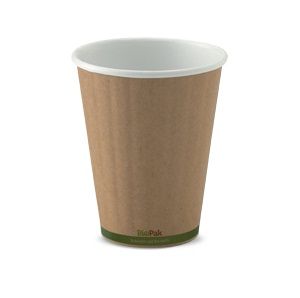 Coffee Cups smooth double wall biodegradable brown/green base line paper 8oz 90mm (D)