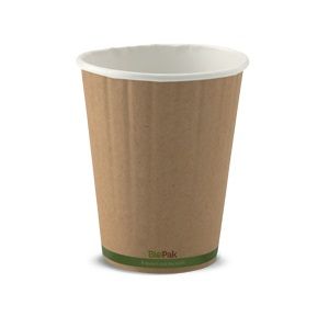 Coffee Cups smooth double wall biodegradable brown/green base line paper 12oz 90mm (D)