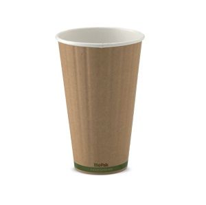 Coffee Cups smooth double wall biodegradable brown/green base line paper 16oz 90mm (D)