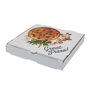 Boxes Pizza "Great Pizza" hinged recyclable white cardboard square 11"