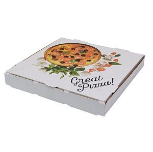 Boxes Pizza "Great Pizza" hinged recyclable white cardboard square 13"