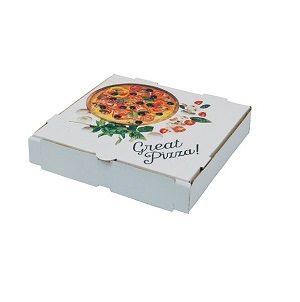 Boxes Pizza "Great Pizza" hinged recyclable white cardboard square 9"