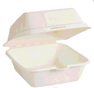 Containers Clam burger hinged lid biodegradable natural fibre square 165mm (L) 165mm (W) 89mm (H)