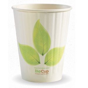 Coffee Cups smooth double wall biodegradable green/white leaf paper 12oz 90mm (D)