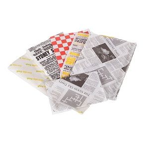 Greaseproof newsprint packet black/white 310mm (L) 190mm (W)