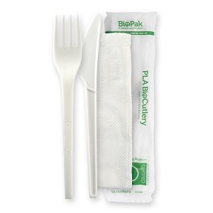 Cutlery Pouches Napkin/knife/fork biodegradable white PLA