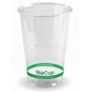 Water/Juice Cups biodegradable clear/green stripe PLA 280ml