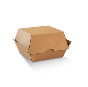 Containers Clam burger hinged lid recyclable brown fluted board 111mm (L) 111mm (W) 111mm(H)