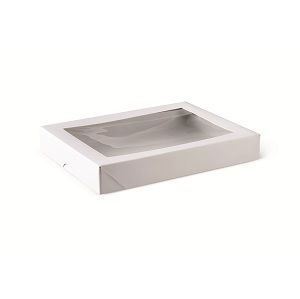 Patisserie Box Window hinged white milkboard rectangle 200mm (L) 150mm (W) 30mm (H)