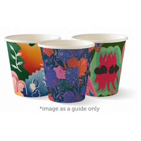 Coffee Cups smooth single wall compostable art print series paper 8oz 80mm (D)