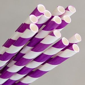 Straws Regular striped compostable purple/white paper 6mm (D) 200mm (L) pkt 250