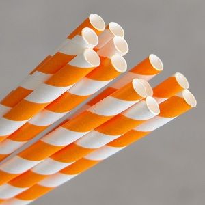 Straws Regular striped compostable orange/white paper 6mm (D) 200mm (L) pkt 250