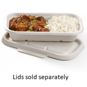 Containers Microwave unhinged lid biodegradable white bagasse rectangle 750ml