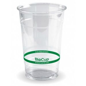 Water/Juice Cups biodegradable clear/green stripe PLA 600ml
