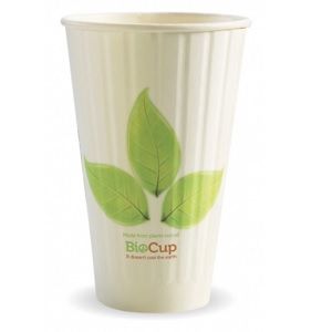 Coffee Cups smooth double wall biodegradable green/white leaf paper 16oz 90mm (D)