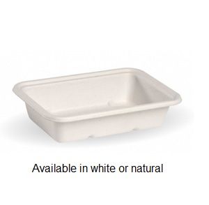 Containers Microwave unhinged lid biodegradable white bagasse rectangle 500ml