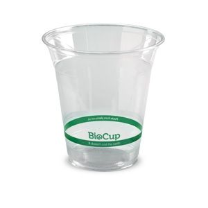Water/Juice Cups biodegradable clear/green stripe PLA 360ml