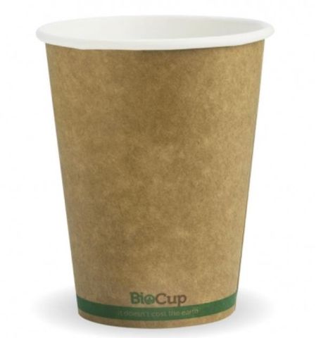 Coffee Cups smooth single wall biodegradable brown/green base line paper 12oz 90mm (D)