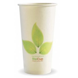 Coffee Cups smooth single wall compostable green leaf print paper 20oz 90mm (D)
