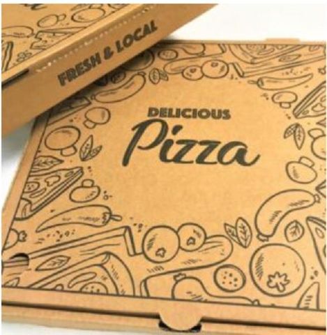 Boxes Pizza "Delicious Pizza" hinged recyclable brown cardboard square 11"