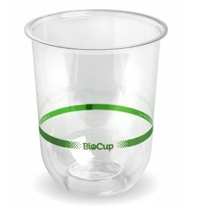 Tumblers round bottom biodegradable clear/green stripe PLA 250ml