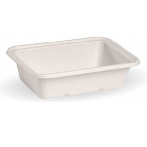 Containers Microwave unhinged lid biodegradable white bagasse rectangle 600ml