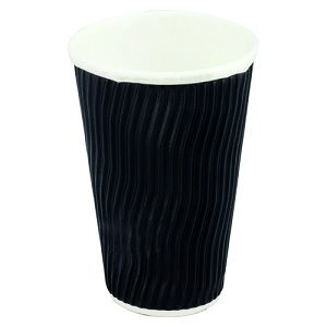 Coffee Cups ripple double wall recyclable black paper 16oz 89mm (D)