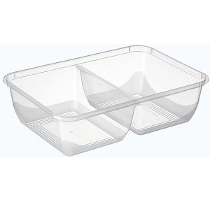 Containers Microwave unhinged lid 2 compartments recyclable clear polypropylene rectangle 650ml